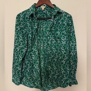J. Crew Green and White Floral Shirt